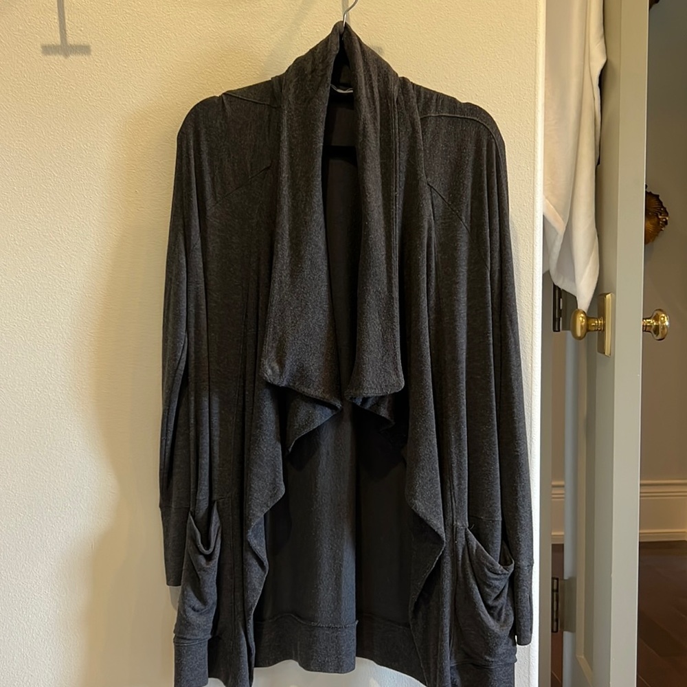 Dark Gray Draped Open-Front Women's Cardigan Jacket